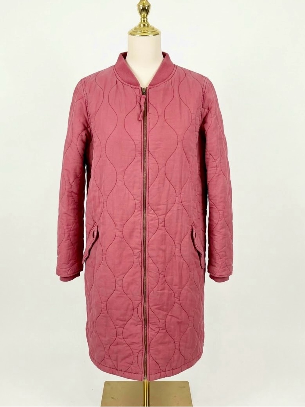 For All Mankind Pink Quilted Long Bomber Jacket Duster Coat Size M